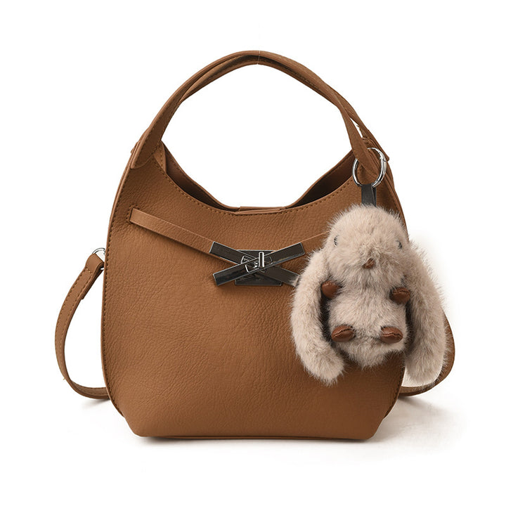 Damen modische Henkeltasche mit plüschigem Anhänger Nord Taschen