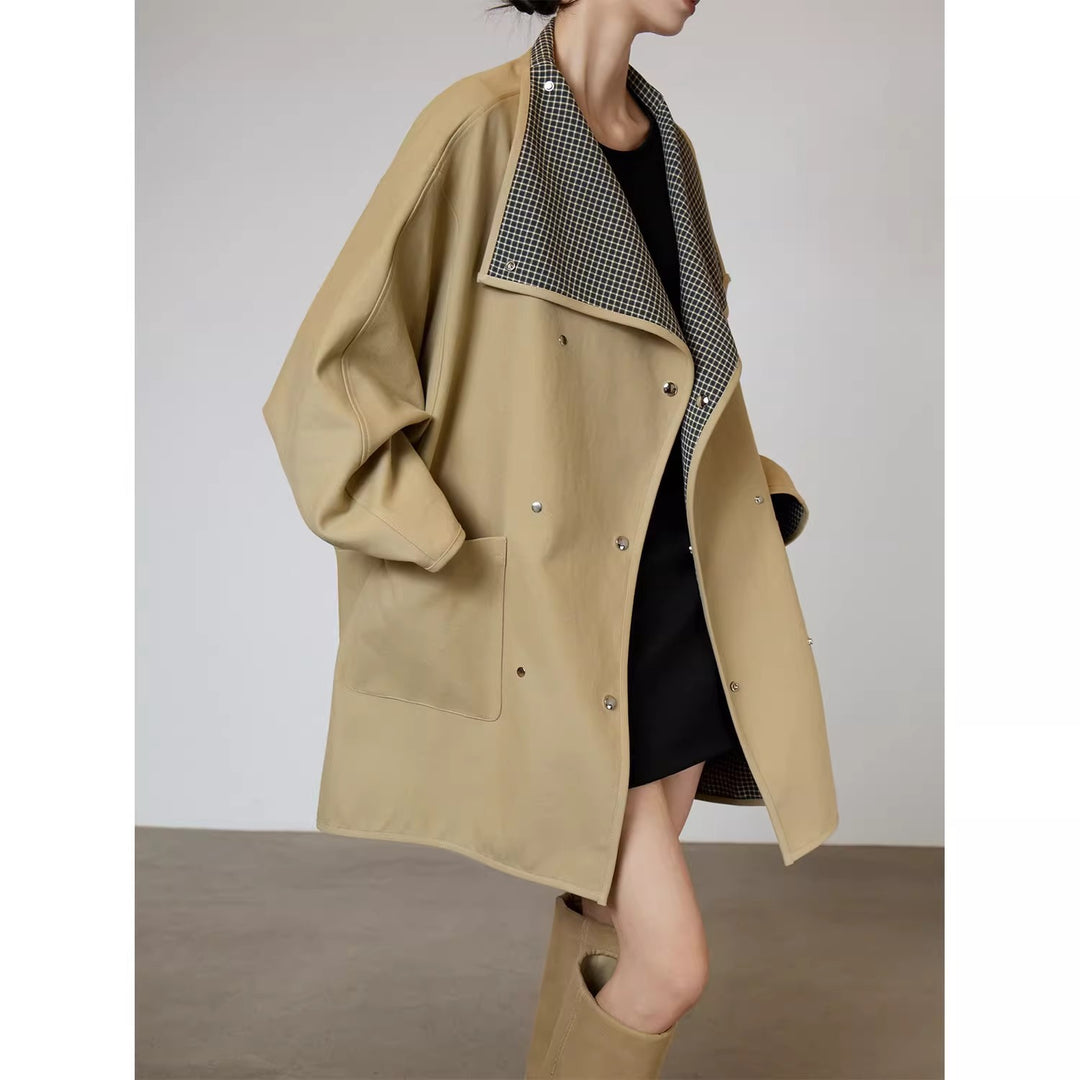 Damen Oversized Übergangsjacke mit kontrastierendem Kragen Nord Taschen