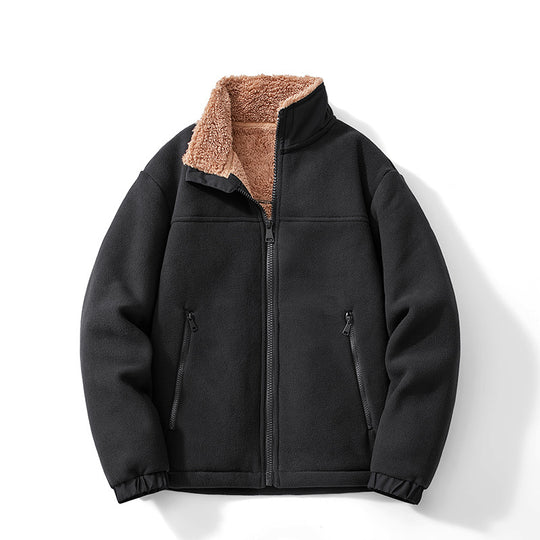 Herren Teddygefütterte Fleecejacke mit Stehkragen, Reißverschluss und Thermo-Innenfutter Nord Taschen