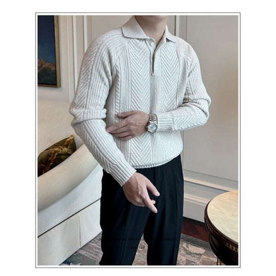 Herren Polokragen-Zopfstrick-Pullover mit halber Knopfleiste Nord Taschen