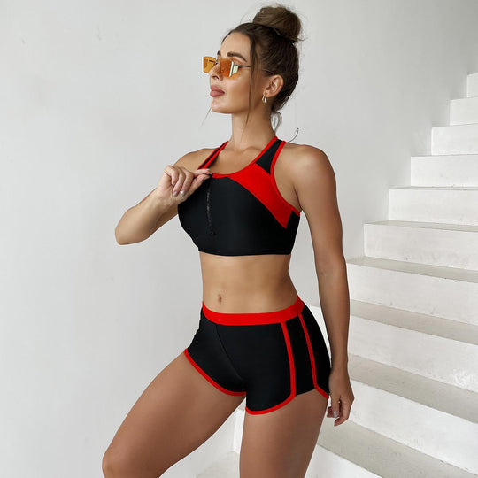 Damen Sportbadeanzug mit Kurzer Hose und Praktischem Reißverschluss