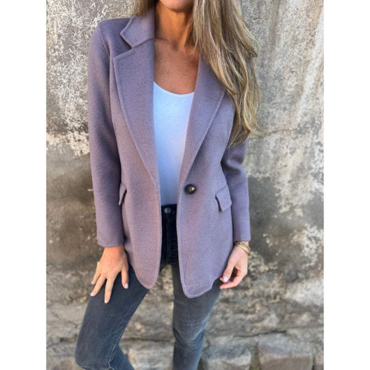 Damen Kastenförmiger Kurzmantel im Blazer-Look aus Wollmix mit fallendem Revers Nord Taschen