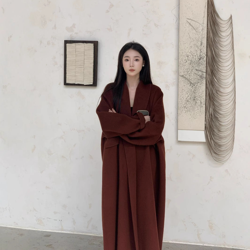 Damen Oversized Wollmantel mit klassischem Reverskragen Nord Taschen