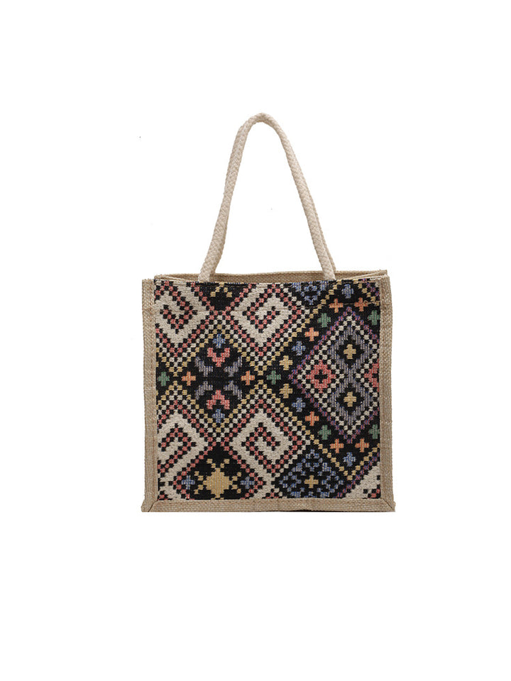 Damen Jute-Tasche mit kunstvollem, gewebtem Muster und praktischen Henkeln Nord Taschen