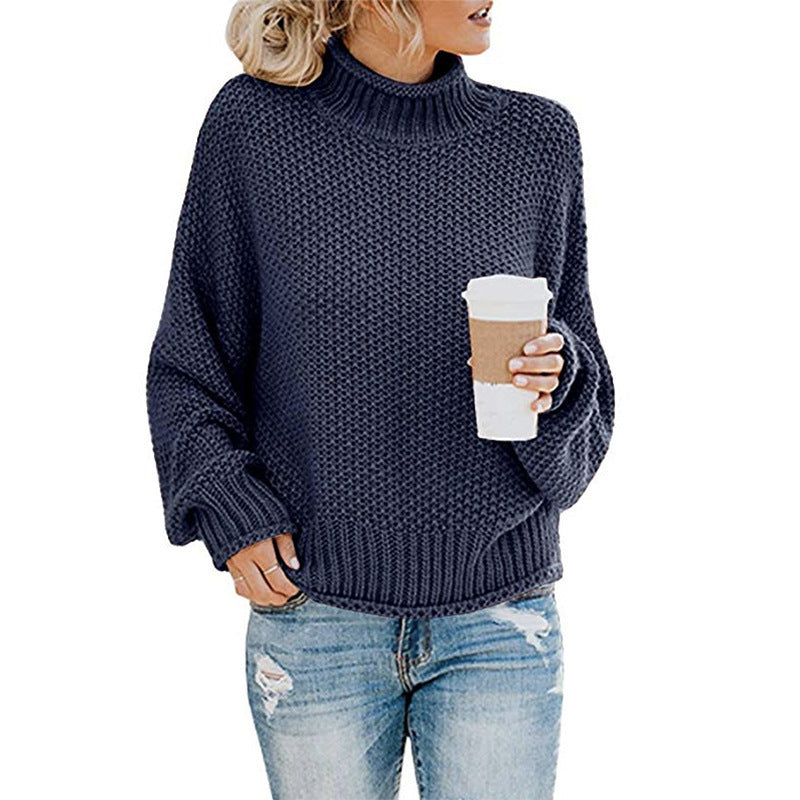 Damen Baumwoll-Strickpullover mit hohem Kragen
