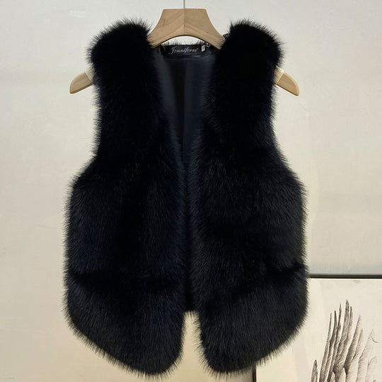 Damen Ärmellose Hochflor-Faux-Fur-Weste mit taillierter Passform und Eingrifftaschen Nord Taschen