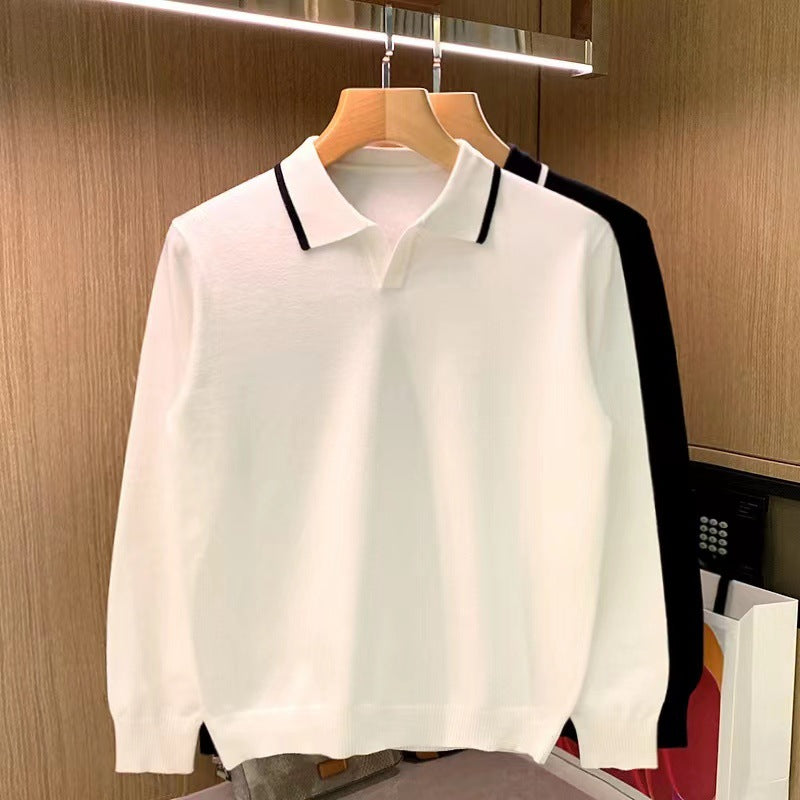 Herren Feinstrick-Polopullover mit offenem Polokragen und kontrastierter Kanten Nord Taschen