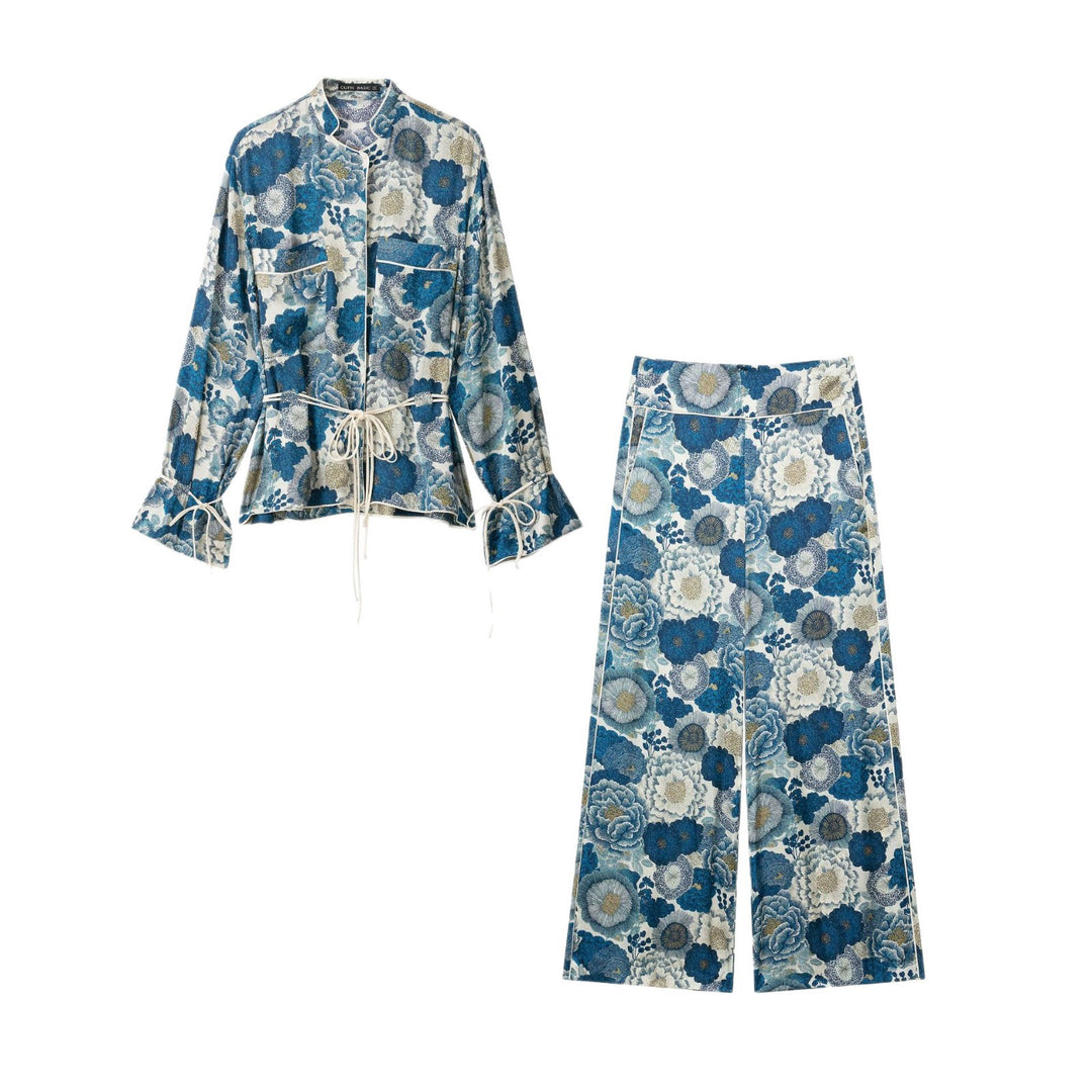 Damen Hochtaillierte Cropped‑Palazzohose im jacquardgewebten Floral‑Design Nord Taschen
