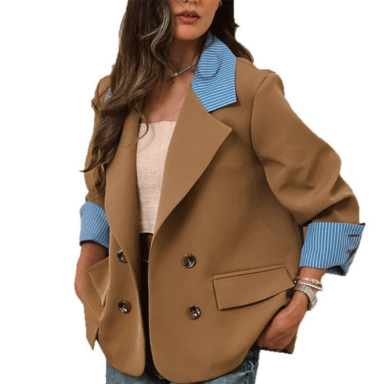 Damen Oversize-doppelreihiger Blazer mit kontrastkragen & aufschlagärmeln Nord Taschen