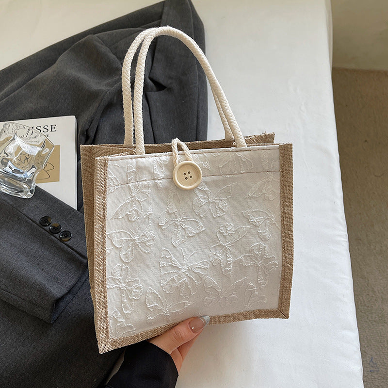 Damen Jute-Tasche mit floralem Stickdesign und robusten Griffen Nord Taschen