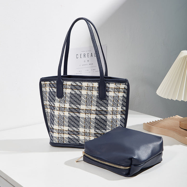 Damen Tragetasche mit elegantem Karomuster und praktischem Innenbeutel Nord Taschen