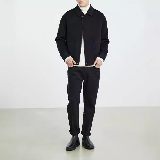 Herren Boxy Wollmix-Zipjacke mit verdeckter Knopfleiste und runden aufgesetzten Taschen Nord Taschen