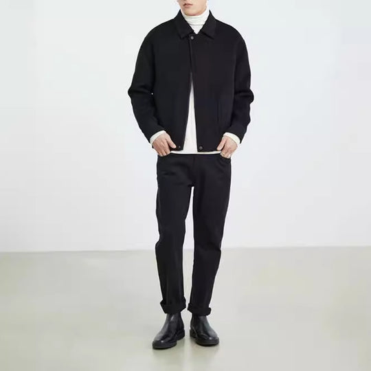 Herren Boxy Wollmix-Zipjacke mit verdeckter Knopfleiste und runden aufgesetzten Taschen Nord Taschen