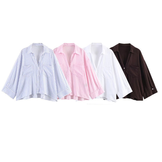 Damen Oversize-Hemdbluse mit großen Brusttaschen, überschnittener Schulter und High‑Low‑Saum Nord Taschen