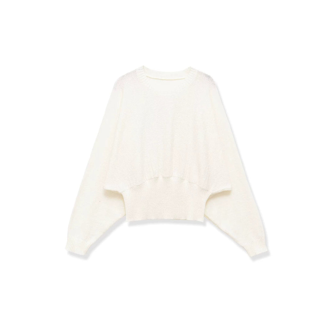 Damen weit geschnittener Cropped-Pullover mit Fledermausärmeln und breitem Rippbündchen Nord Taschen