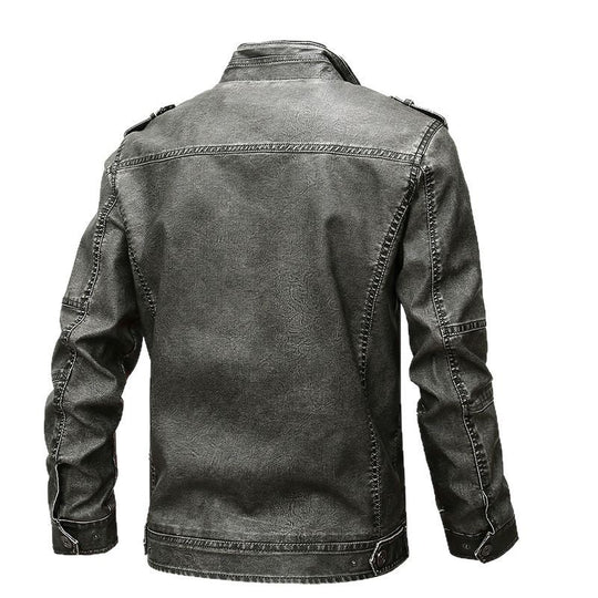 Herren Vintage-inspirierte Bikerjacke in Lederoptik mit Utility-Taschen und Stehkragen Nord Taschen