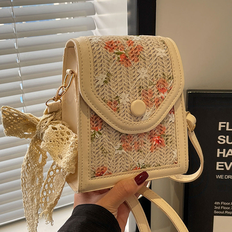 Damen Mini-Handtasche mit floralem Jacquard-Muster und verspieltem Kordelzug Nord Taschen