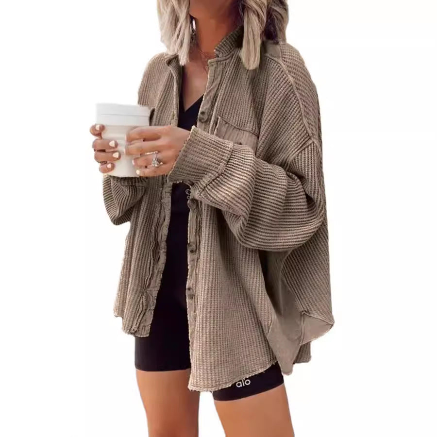 Damen Lässiges Overshirt mit Struktur und Druckknopfverschluss