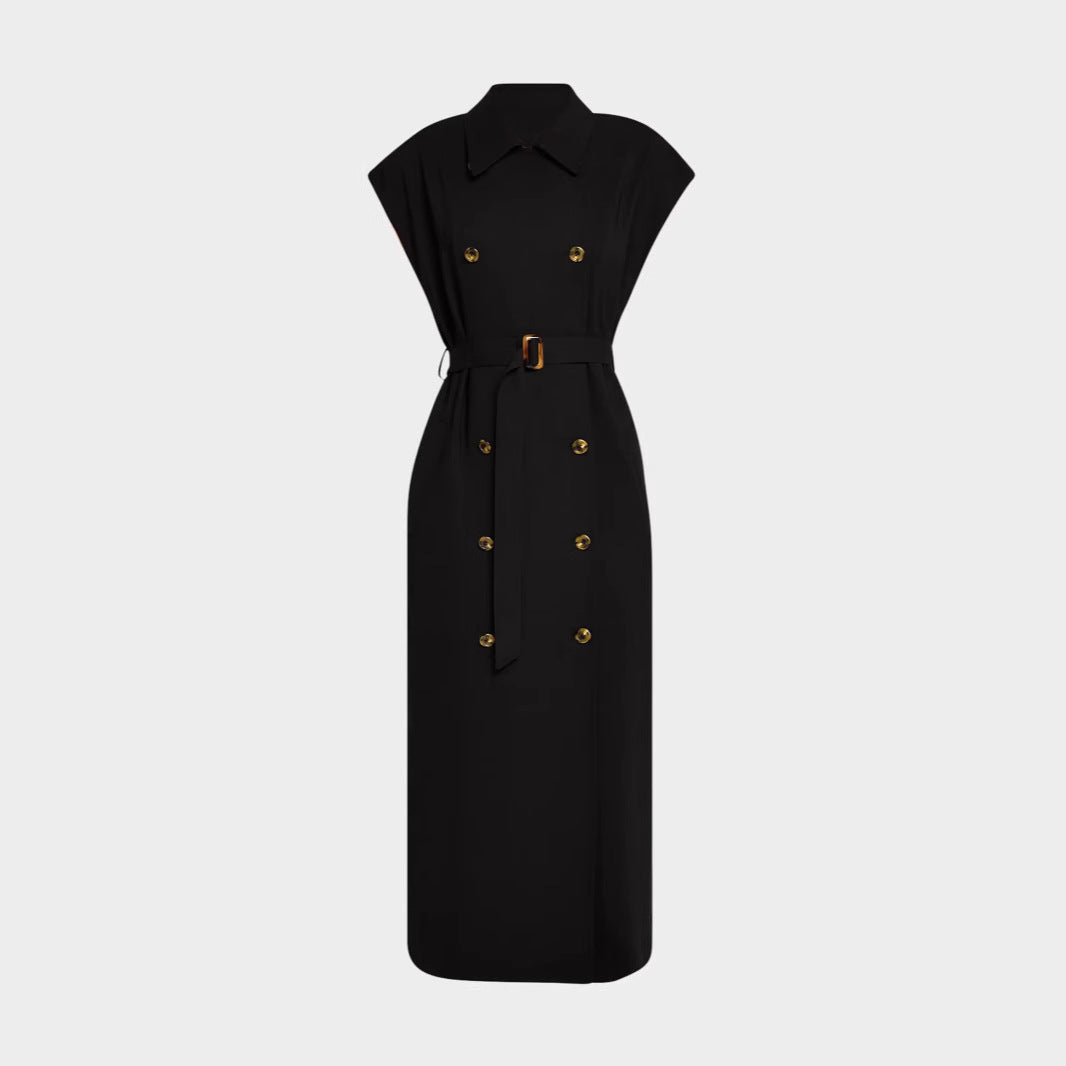 Damen Ärmelloses Doppelreiher-Midikleid mit Trench-Gürtel Nord Taschen