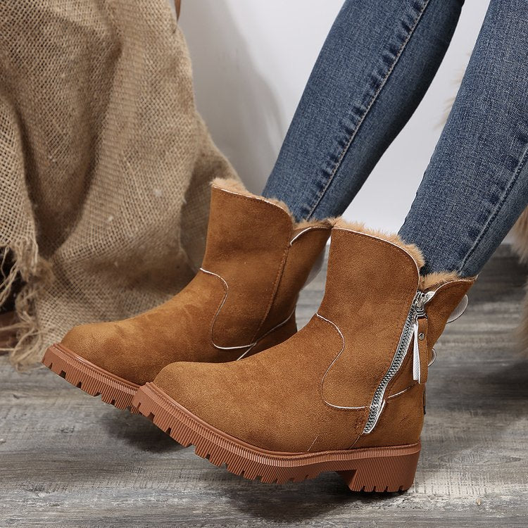 Damen  gefütterte Kurzstiefel aus Veloursoptik mit Teddy-Futter und seitlichem Reißverschluss Nord Taschen