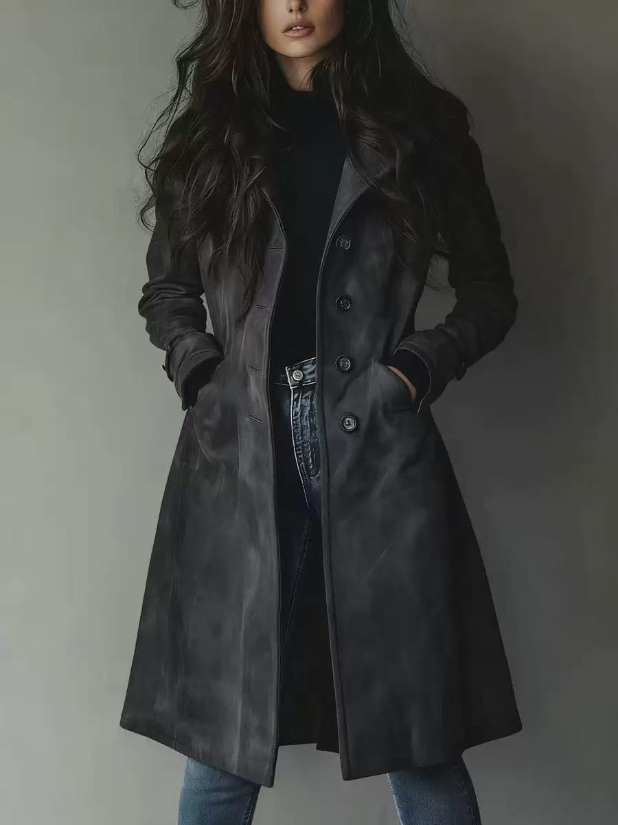 Damen Taillierter langer Mantel mit A-Linien-Silhouette und klassischer Knopfleiste Nord Taschen
