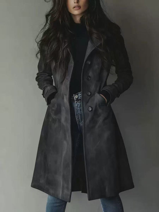 Damen Taillierter langer Mantel mit A-Linien-Silhouette und klassischer Knopfleiste Nord Taschen