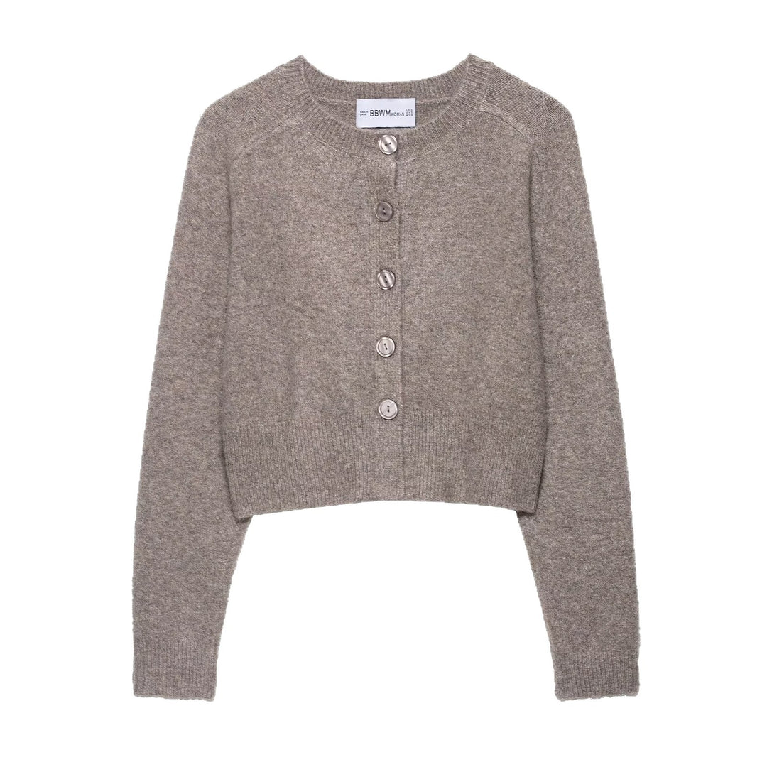 Damen Cropped-Raglan-Strickjacke mit Perlmuttknöpfen und breitem Rippenbund Nord Taschen