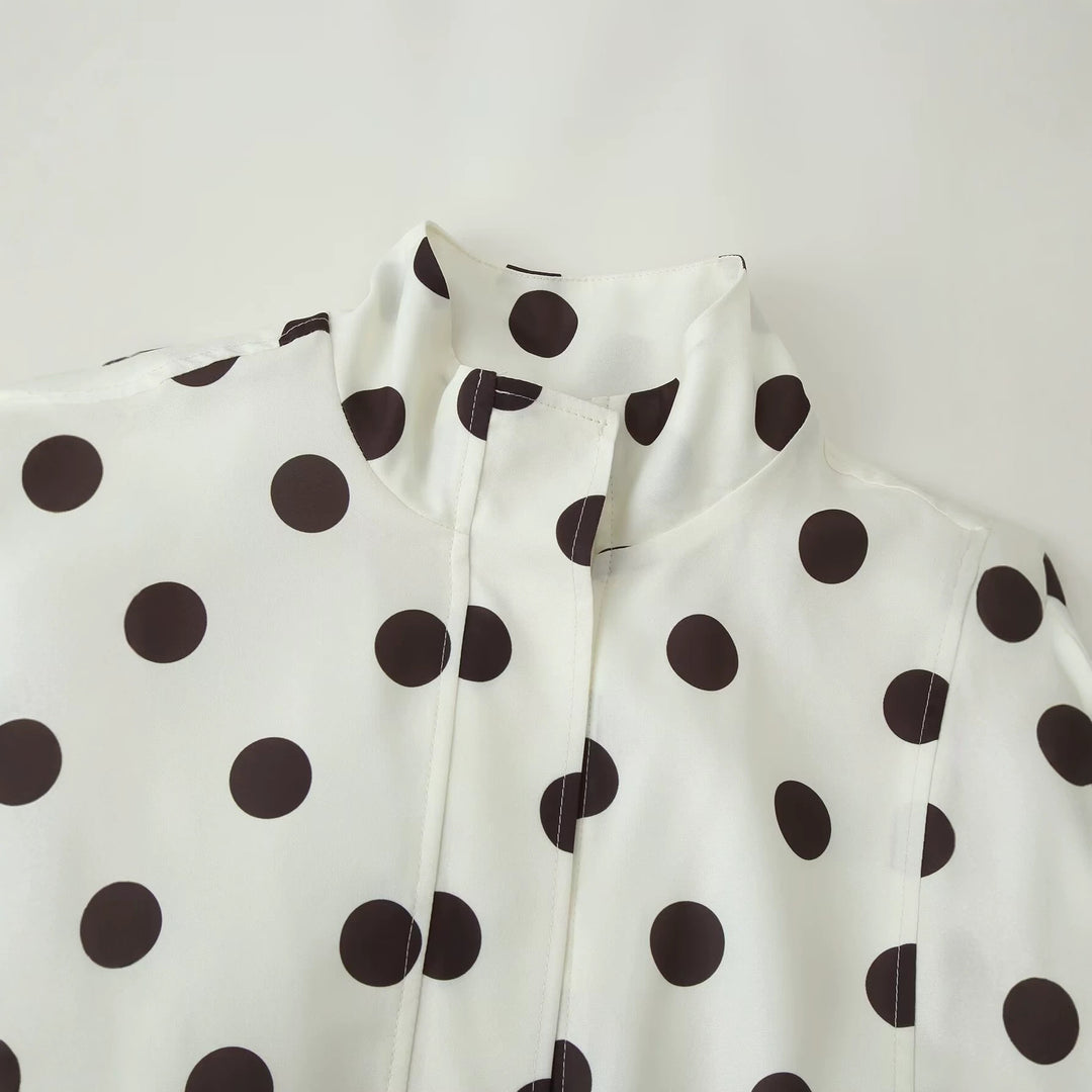 Damen Gepunktete Windbreaker-Blousonjacke mit Stehkragen, verdecktem Reißverschluss und Kordelzugsaum Nord Taschen
