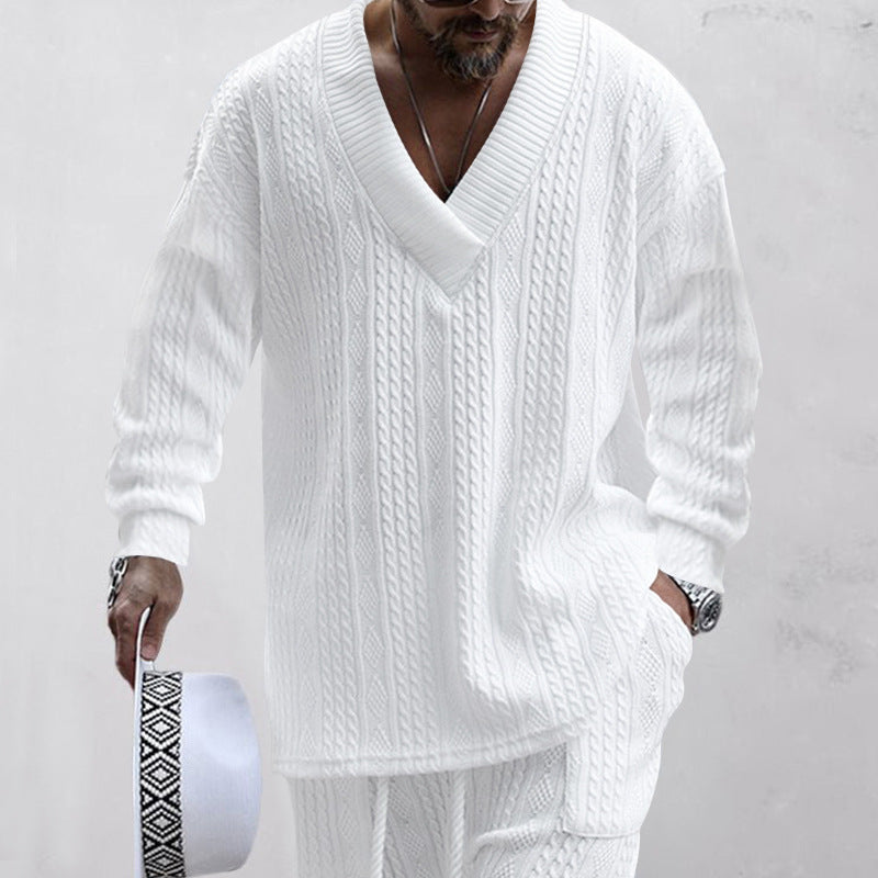 Herren Oversize-Zopfmuster-Pullover mit tiefem V-Ausschnitt Nord Taschen