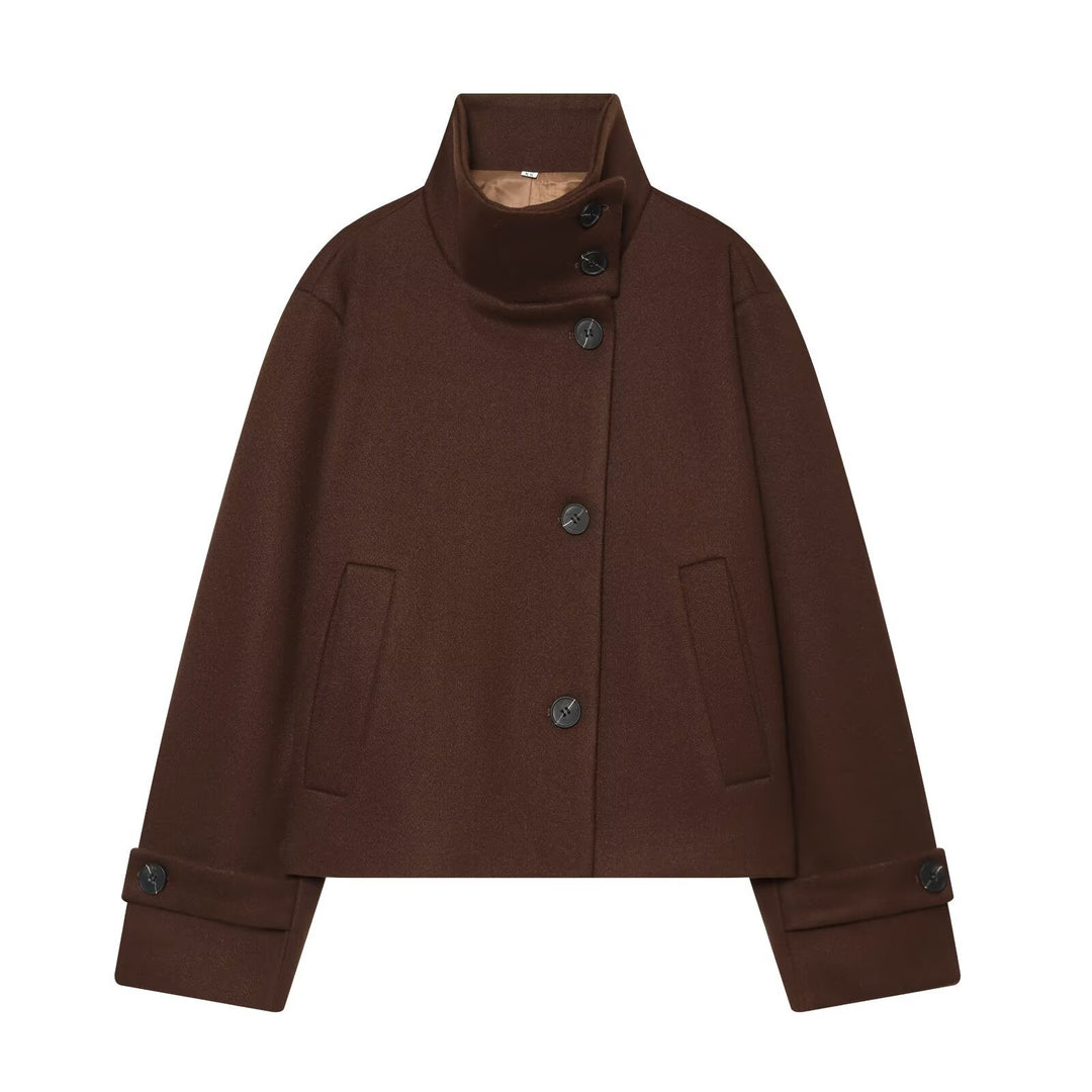 Damen Cropped Wollblouson‑Mantel mit hohem Stehkragen und Knopfblende Nord Taschen
