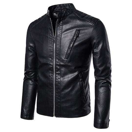 Herren Slim-Fit Kunstleder‑Motojacke im Aviator‑Minimalstil mit Stehkragen und Reißverschlusstaschen Nord Taschen