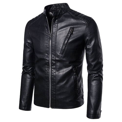 Herren Slim-Fit Kunstleder‑Motojacke im Aviator‑Minimalstil mit Stehkragen und Reißverschlusstaschen Nord Taschen