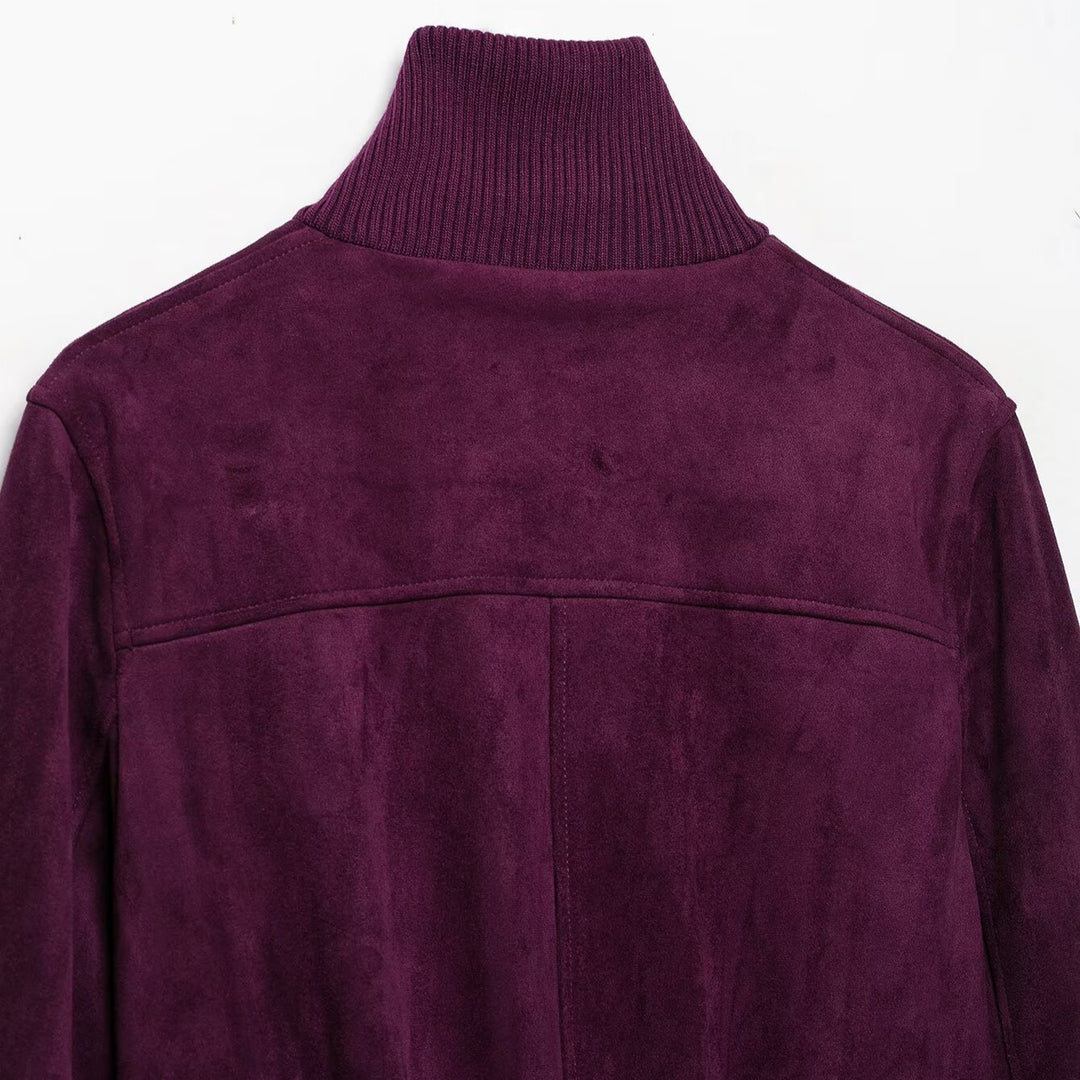 Damen Cropped Veloursjacke im Bomberstil mit hohem Rippkragen und Taillenbündchen Nord Taschen