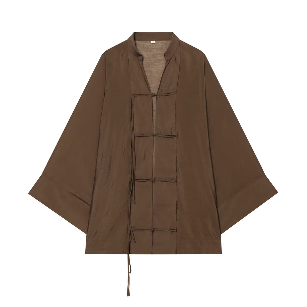 Damen Oversize-Kimonojacke mit Zierknoten und langen Quastenbändern Nord Taschen