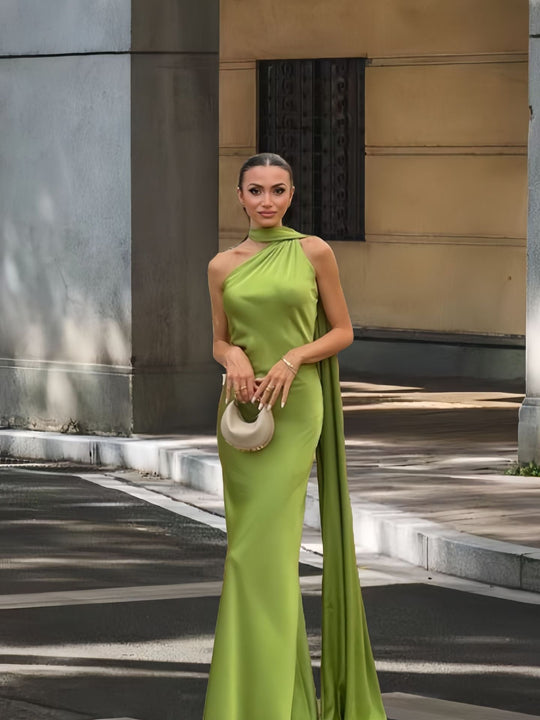 Damen Elegantes und fließendes Abendkleid mit asymmetrischem Ausschnitt - Arvani