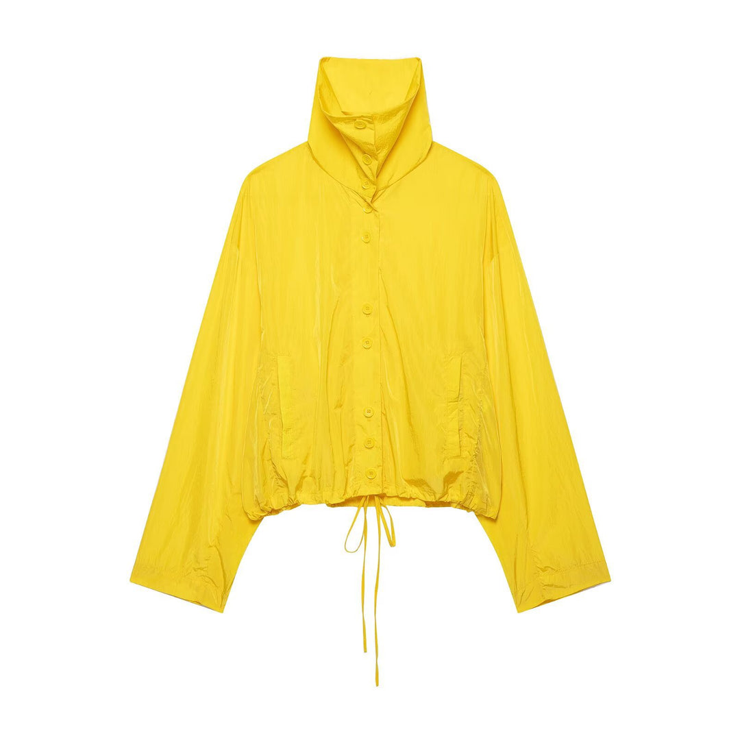 Damen Kurzer Tech‑Shell Blouson im Oversize‑Look mit hohem Stehkragen und Tunnelzug Nord Taschen