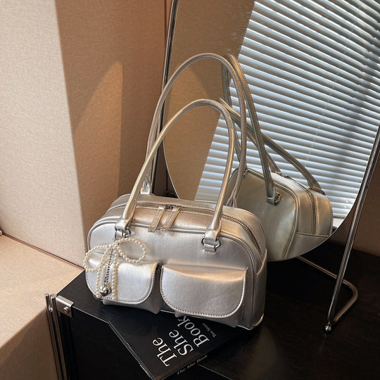Damen modische Handtasche mit perlenbesetztem Anhänger und praktischen Fächern Nord Taschen