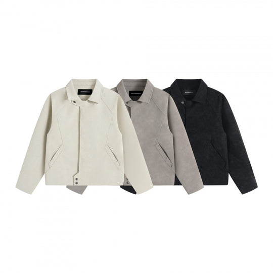 Unisex Kurzjacke im minimalistischen Veloursleder-Look mit verdeckter Frontblende und Hemdkragen Nord Taschen