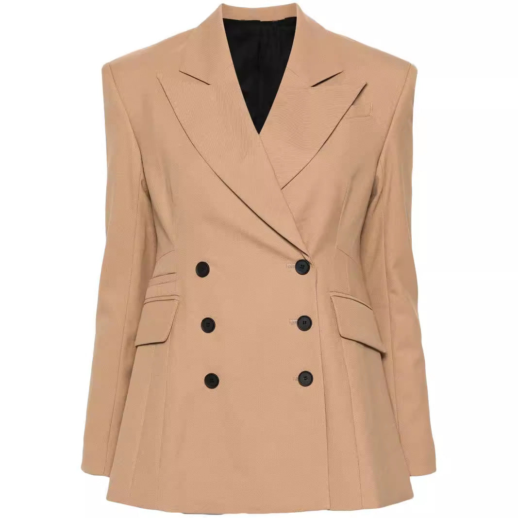Damen Zweiteiliges tailliertes Doppelreihiges Blazer‑Hosenanzug mit ausgestellter Palazzohose Nord Taschen