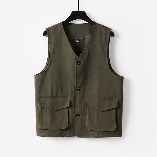 Herren Utility-Weste mit V-Ausschnitt, Knopfleiste und aufgesetzten Klappentaschen Nord Taschen