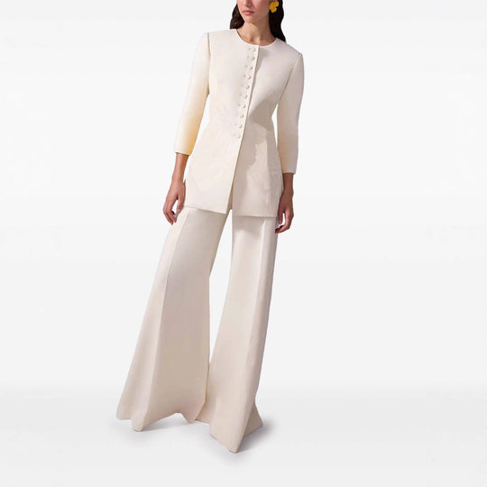 Damen Longblazer-Mantel im Tailoring mit rundem Ausschnitt und verdeckter Knopfleiste Nord Taschen