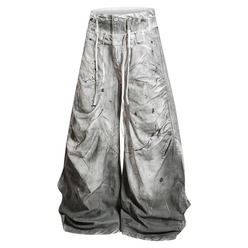 Damen Hochtaillierte weite Culotte‑Hose mit Drapierten Falten, Tunnelzug und Sprenkel‑Print Nord Taschen