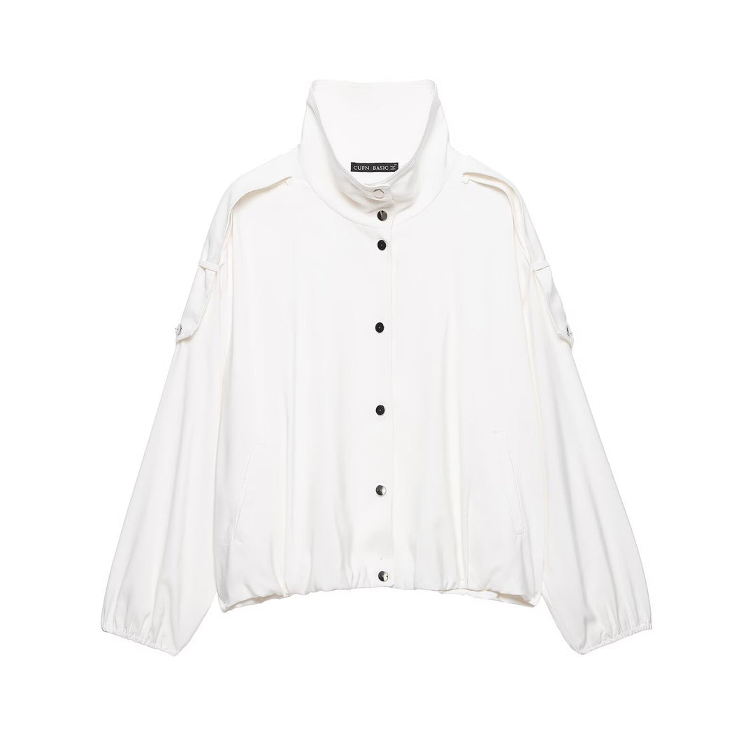 Damen Oversize-Blousonjacke mit Stehkragen und Druckknopffront Nord Taschen