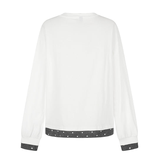 Damen Langarm-Pyjama-Top mit halbnaher Knopfleiste, Herz-Hundeprint und kontrastiertem Bündchen Nord Taschen