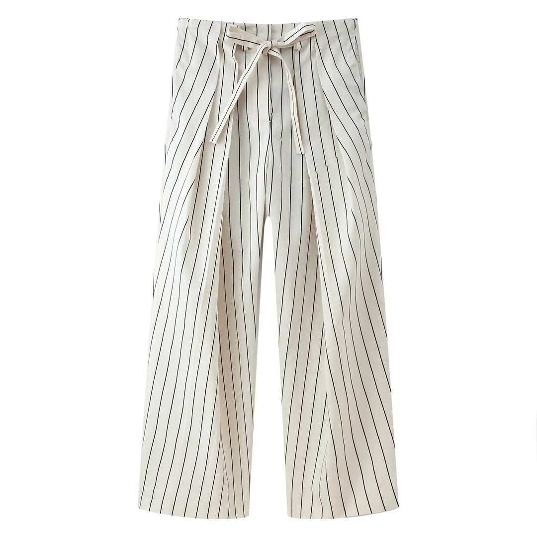 Damen Weite Highwaist-Hose mit Bügelfalten und Bindegürtel Nord Taschen