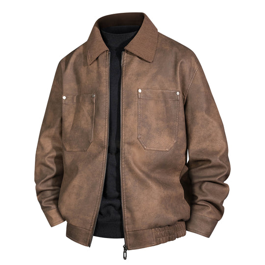 Herren Kurzjacke aus Veloursleder-Imitat mit geripptem Kragen und aufgesetzten Brusttaschen Nord Taschen