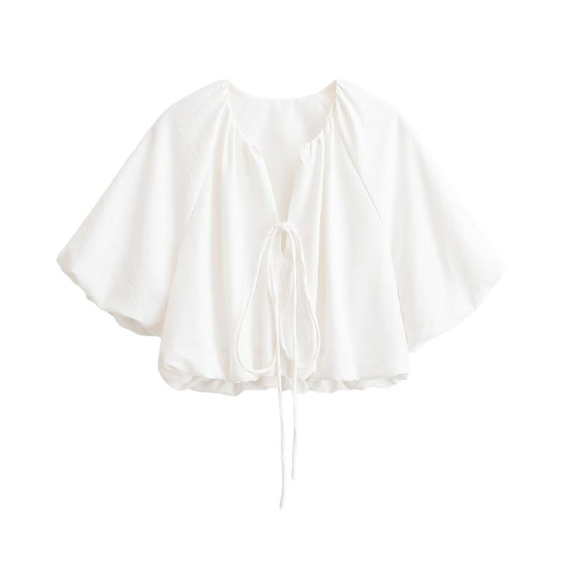 Damen Oversize Cape-Bluse mit Tunnelzug, Ballonärmeln und gerafftem Saum Nord Taschen