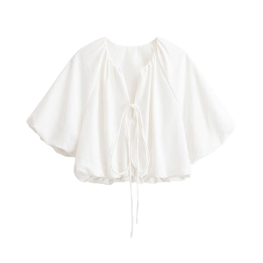 Damen Oversize Cape-Bluse mit Tunnelzug, Ballonärmeln und gerafftem Saum Nord Taschen