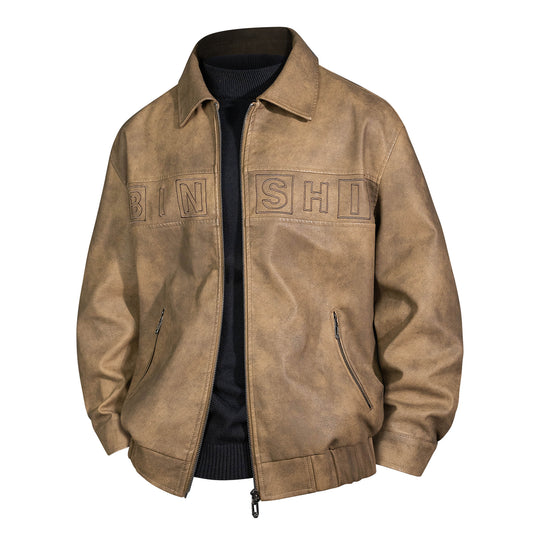 Herren Veloursleder-Optik Bomberjacke mit aufgesetztem Logo und Reißverschluss Nord Taschen