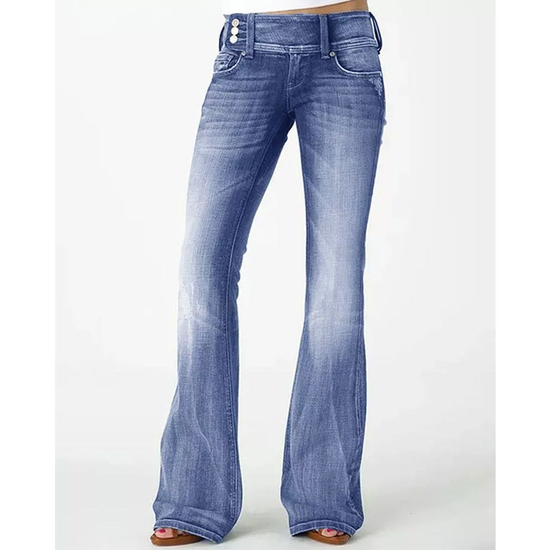 BeliNord Taschente Weinlese Seitenknopf Hohe Taille Skinny Jeans